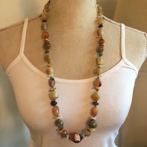 Vintage 70s natural agate stone long necklace